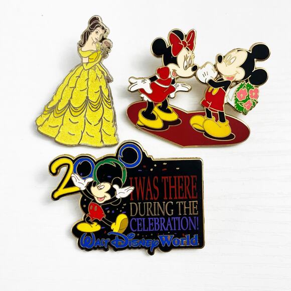 Disney Collectible Pins Set of 3 - Mickey Minnie Mouse Belle 2000, 2006 & 2009 - Picture 1 of 9